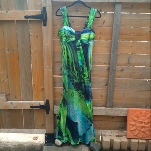 Grecian Goddess style animal print 100% silk maxi dress